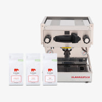 La Marzocco Linea Mini R in Brushed Stainless with free Kiss the Hippo specialty espresso — hero