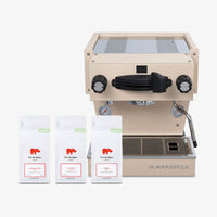 La Marzocco Linea Mini R in Cream with free Kiss the Hippo specialty espresso — hero