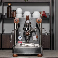 Lelit Bianca 40 Years Limited Edition Espresso Machine - Zebrano wood handles and paddle group head detail