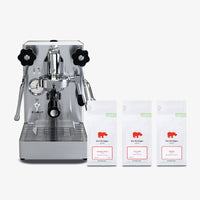 Lelit MaraX Heat Exchanger Espresso Machine in Brushed Stainless Steel with Kiss the Hippo specialty espresso coffee gift