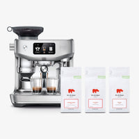 Sage Oracle Jet Espresso Machine in Brushed Stainless Steel with Kiss the Hippo specialty espresso coffee gift