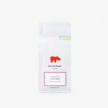 Kiss the Hippo coffee package on a white background