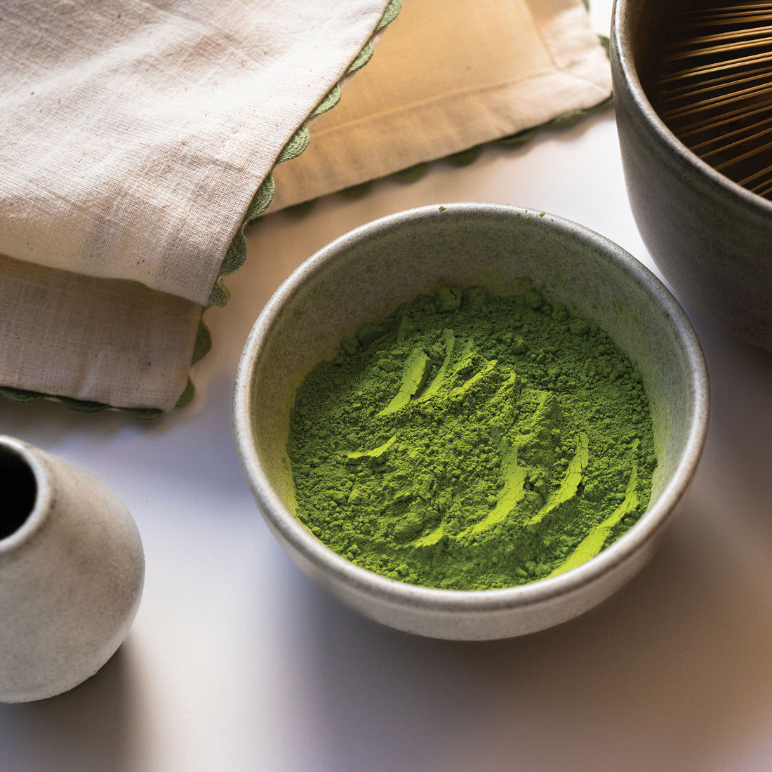 Kiss the Hippo Craft Matcha being prepared, vibrant green ceremonial grade powder