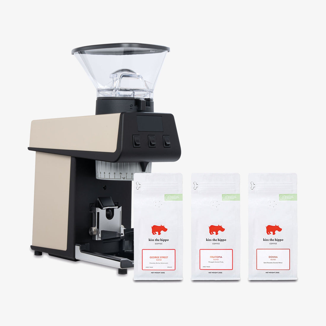 La Marzocco Pico in Crème with free Kiss the Hippo specialty espresso coffee bags — hero