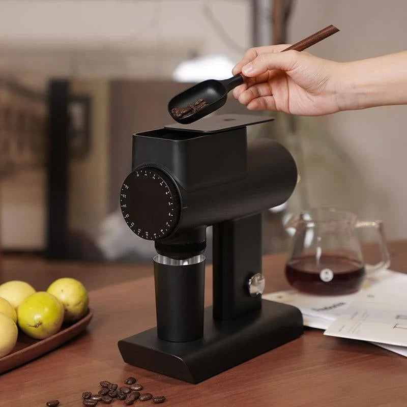 Timemore Sculptor in black on a kitchen worktop with pour-over setup