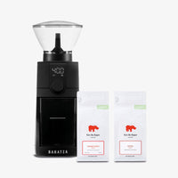 Baratza Encore ESP Pro Coffee Grinder in Black with Kiss the Hippo specialty espresso coffee gift