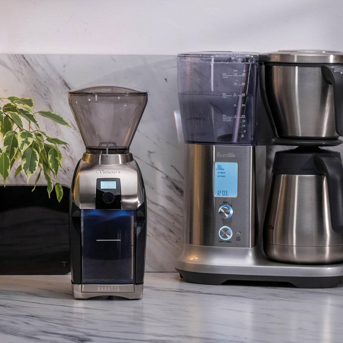 Baratza Virtuoso+ Coffee Grinder in kitchen lifestyle setting