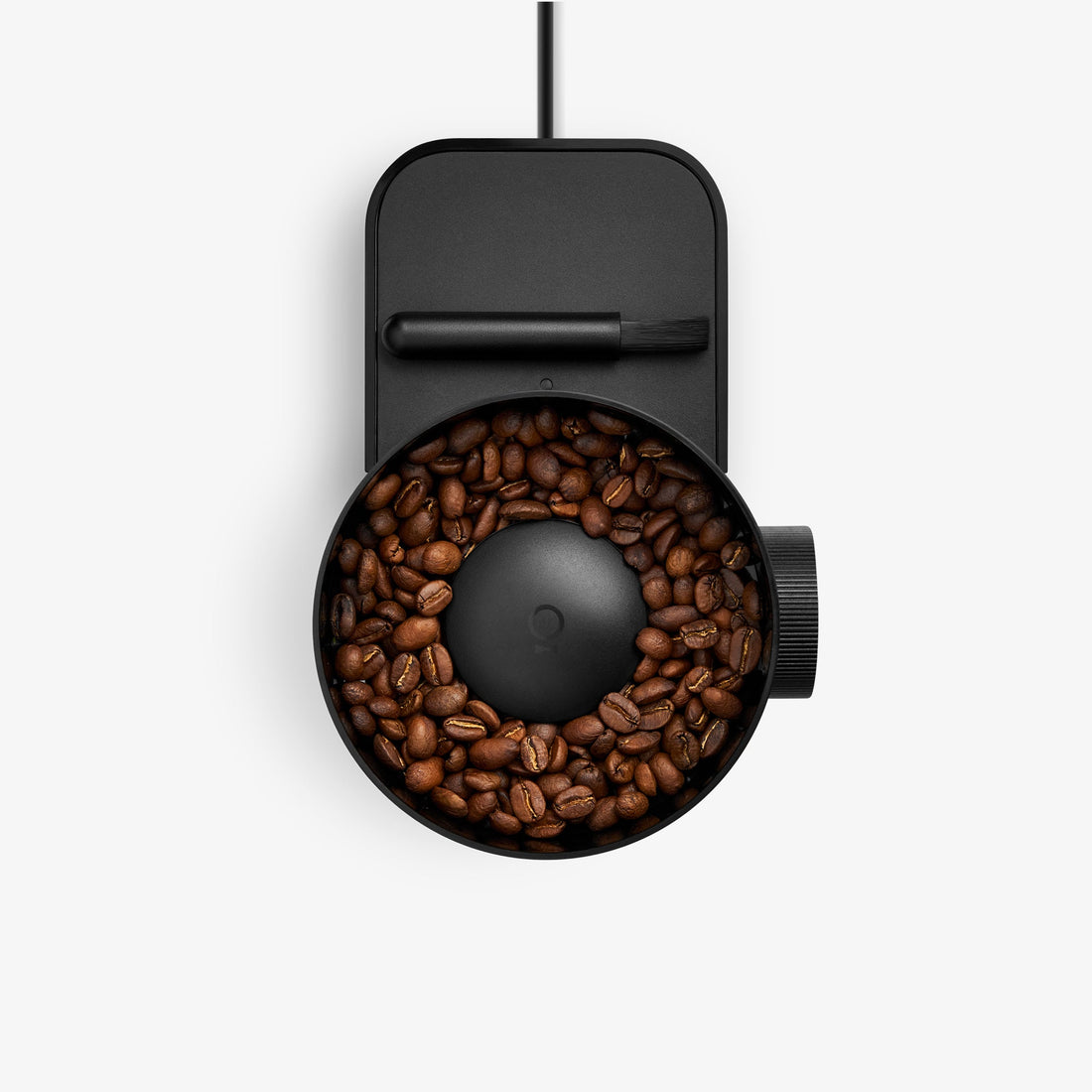 Top view of the Fellow Opus 2 grinder hopper filled with coffee beans