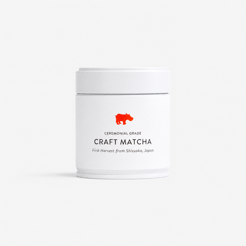 Kiss the Hippo Craft Matcha ceremonial grade tin, first harvest tencha from Shizuoka Japan