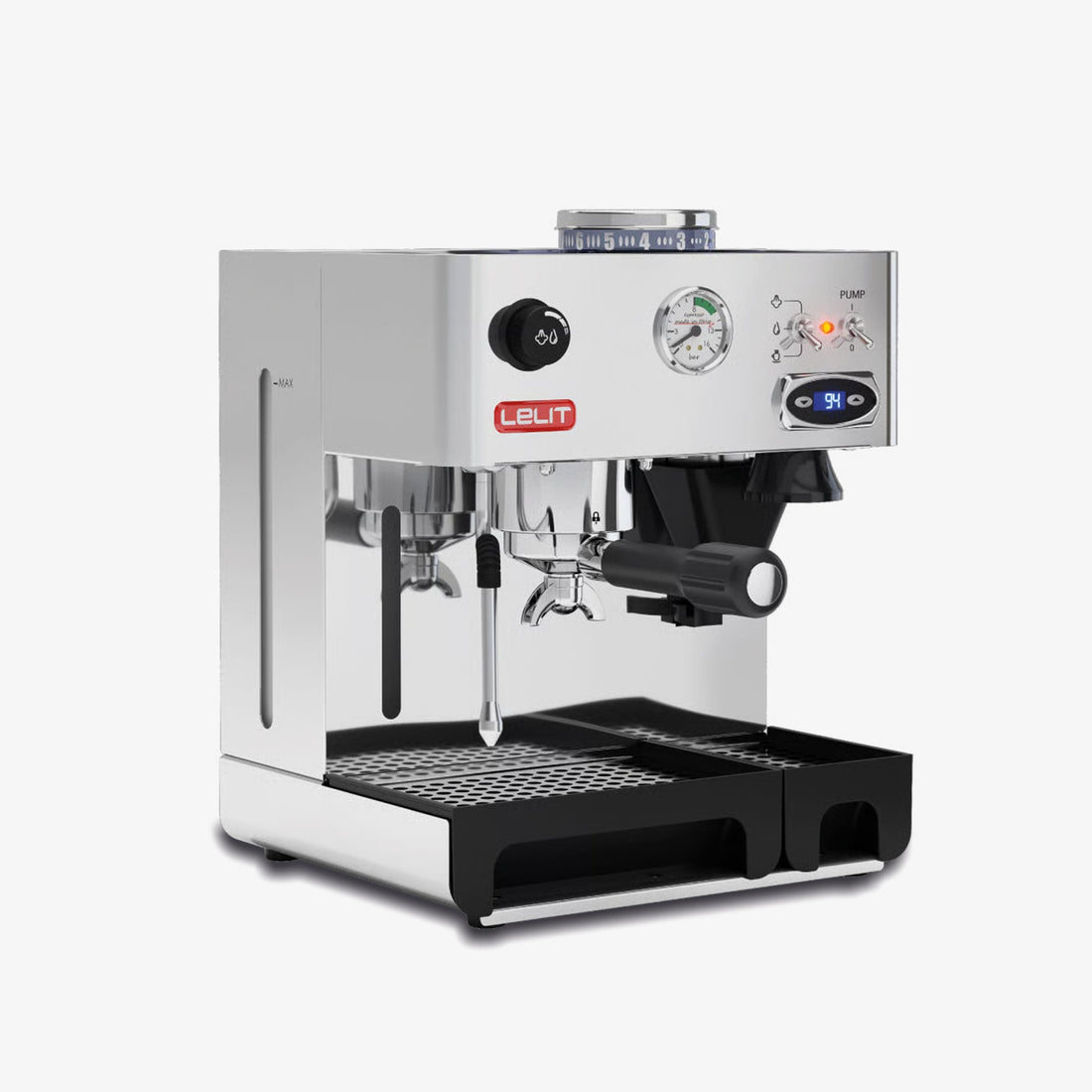 Lelit Anita Espresso Machine - side profile in Polished Stainless Steel