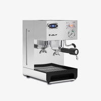 Lelit Anna Espresso Machine - side profile in Polished Stainless Steel showing 57mm group head and manometer