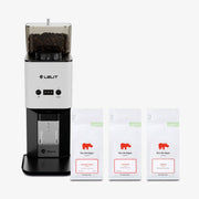 Lelit Steve Coffee Grinder in White with Kiss the Hippo specialty espresso coffee gift