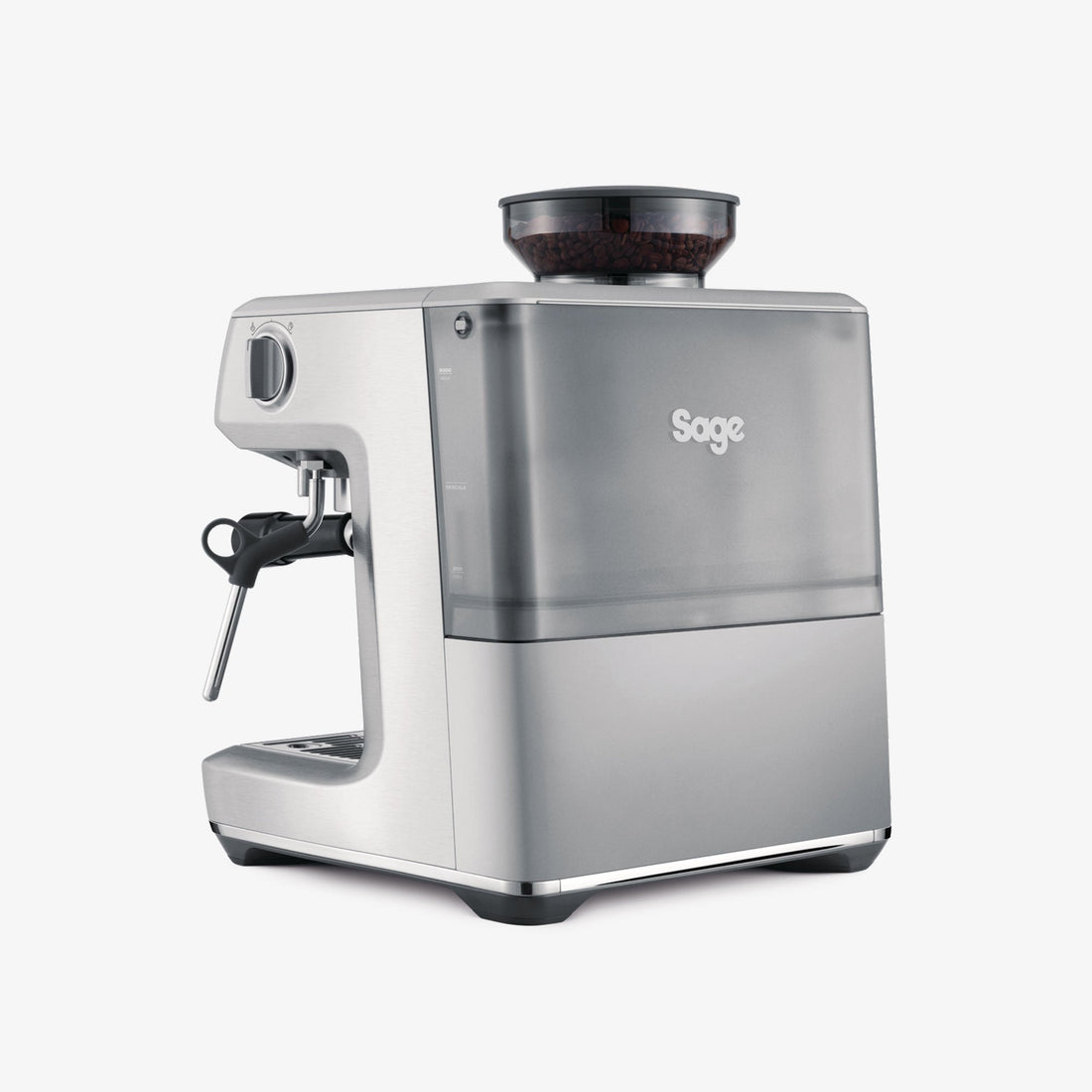 Sage Barista Express Impress Espresso Machine - back view in Brushed Stainless Steel