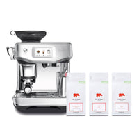Sage Barista Touch Impress Espresso Machine in Brushed Stainless Steel with Kiss the Hippo specialty espresso coffee gift